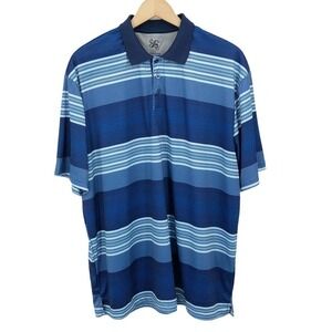 R&R Casual Golf Polo Shirt Men's Size Large Blue Striped Short Sleeve Activewear